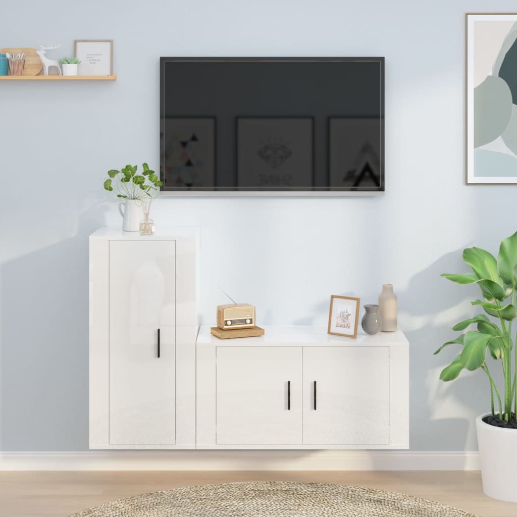 Berkfield 2 Piece TV Cabinet Set High Gloss White Engineered Wood