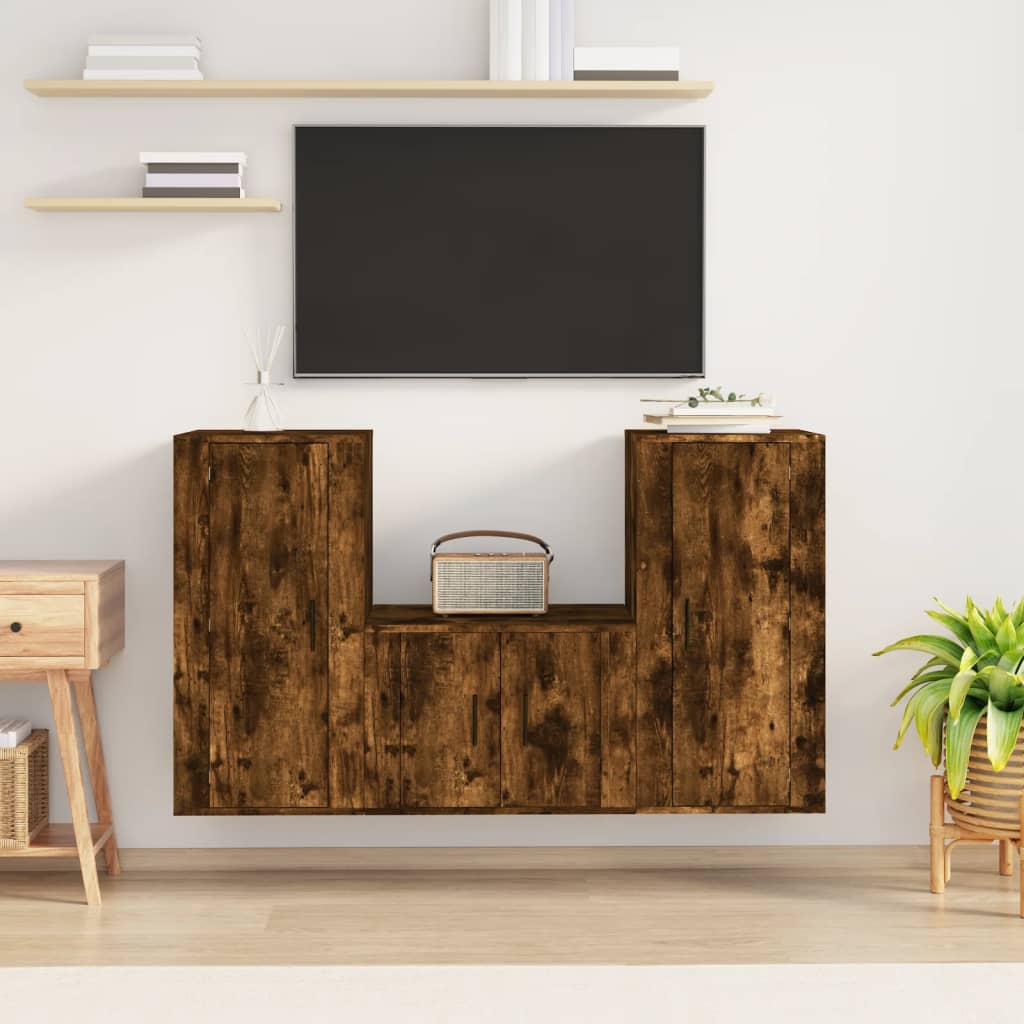 Berkfield 3 Piece TV Cabinet Set Smoked Oak Engineered Wood