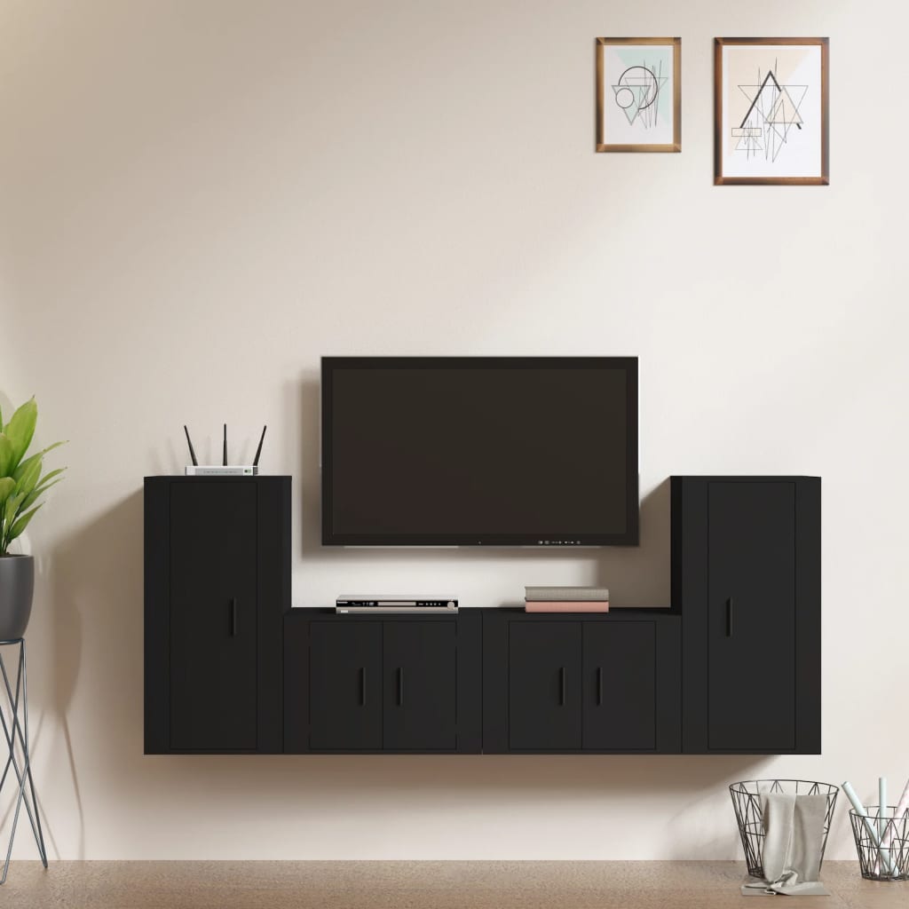 Berkfield 4 Piece TV Cabinet Set Black Engineered Wood