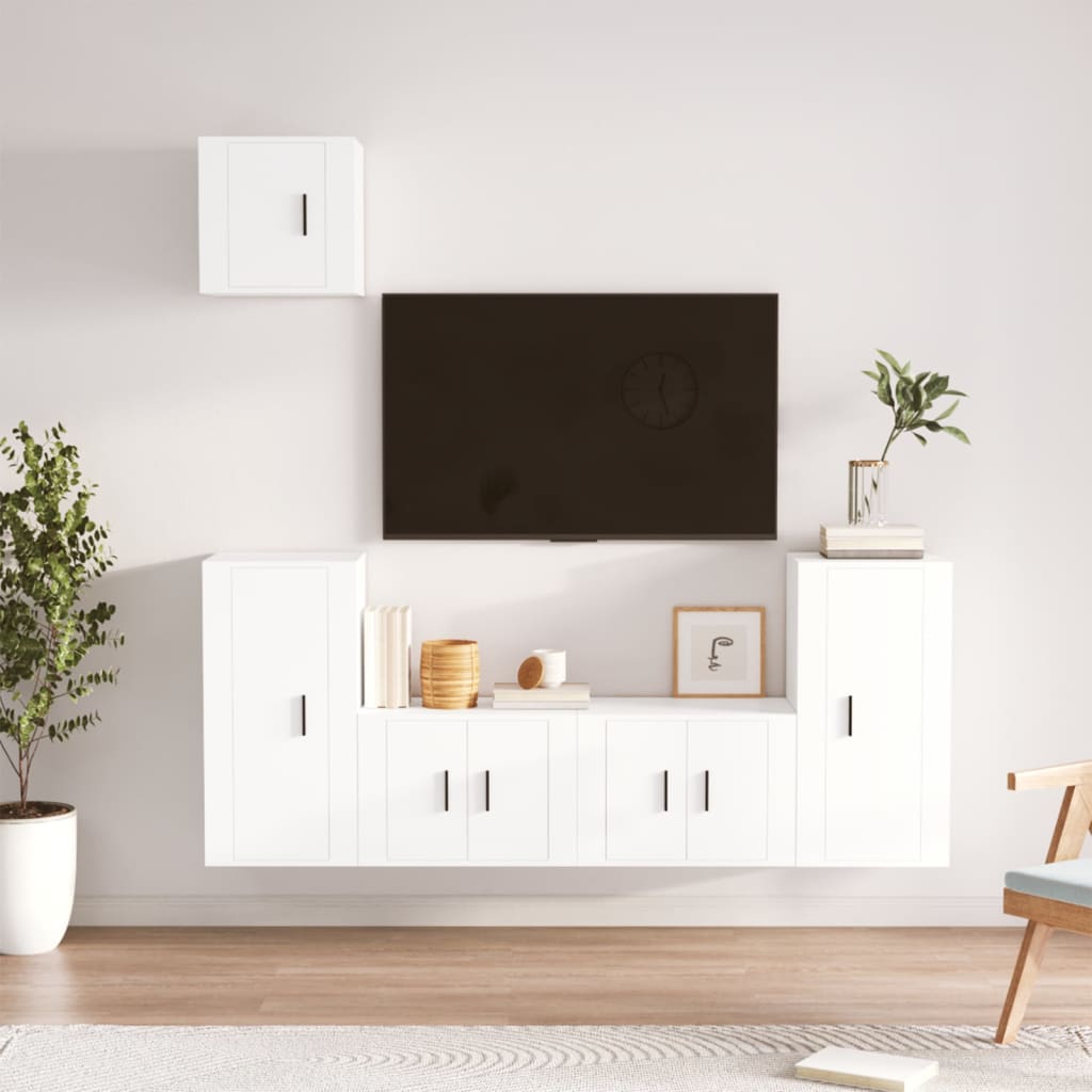 Berkfield 5 Piece TV Cabinet Set White Engineered Wood