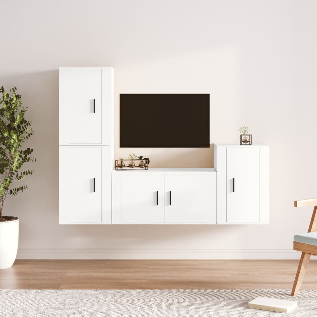 Berkfield 4 Piece TV Cabinet Set White Engineered Wood