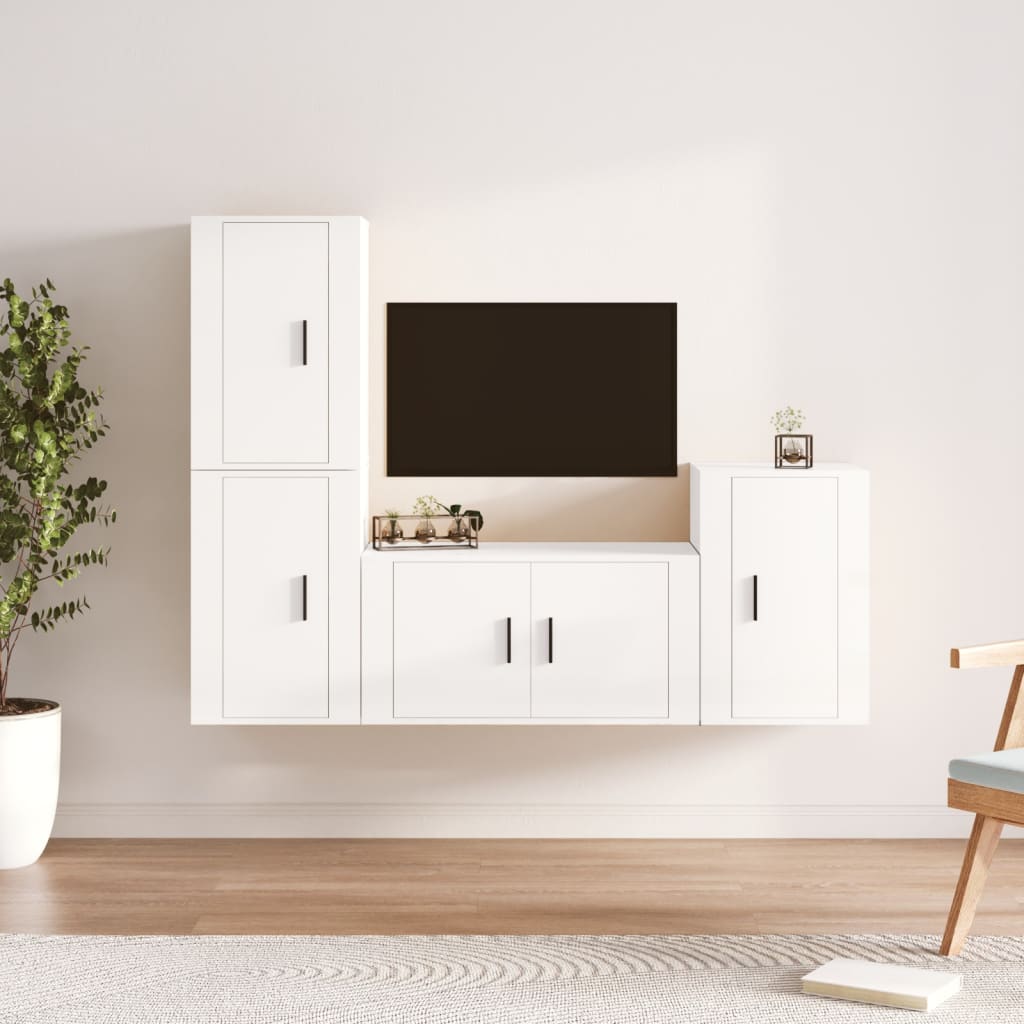 Berkfield 4 Piece TV Cabinet Set High Gloss White Engineered Wood