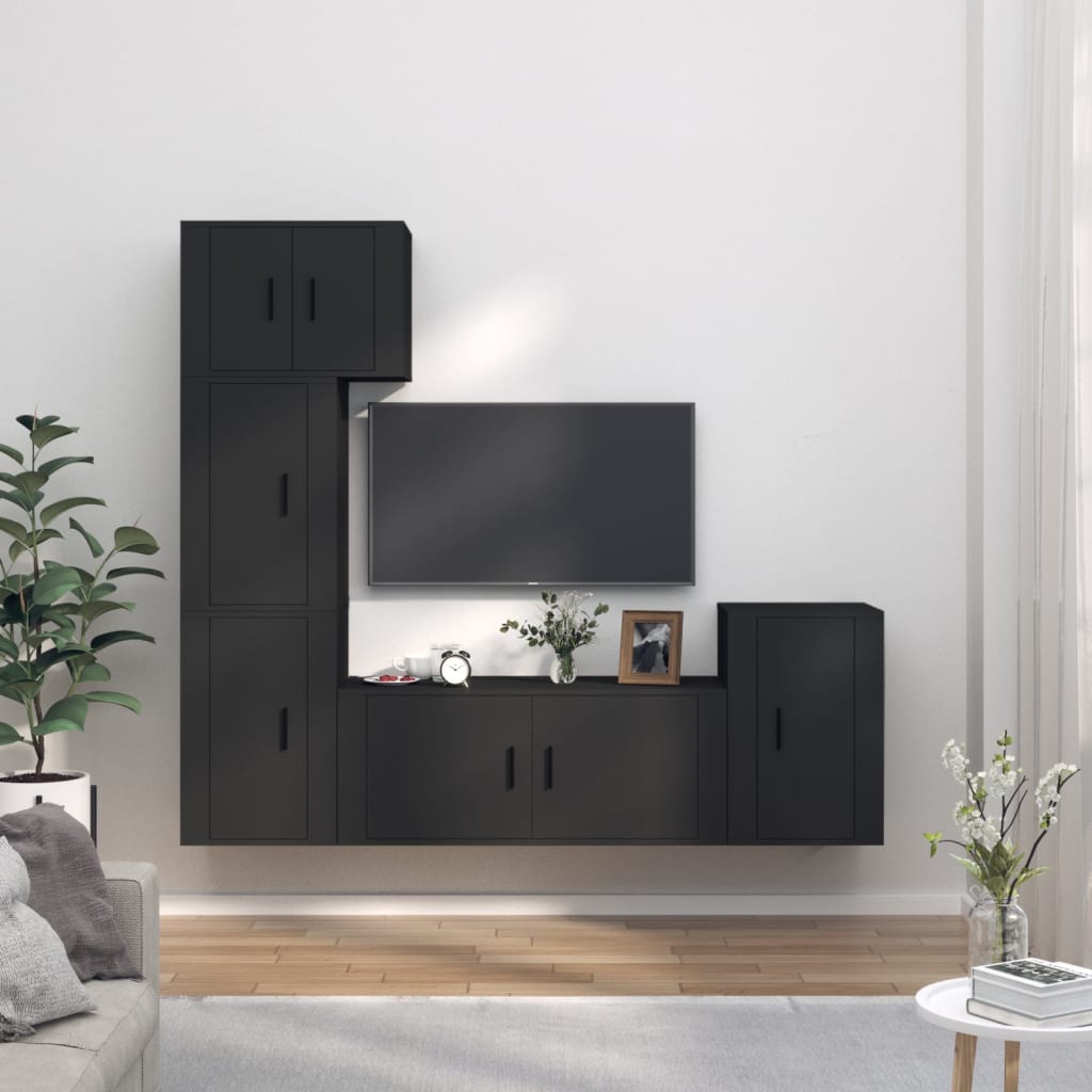 Berkfield 5 Piece TV Cabinet Set Black Engineered Wood