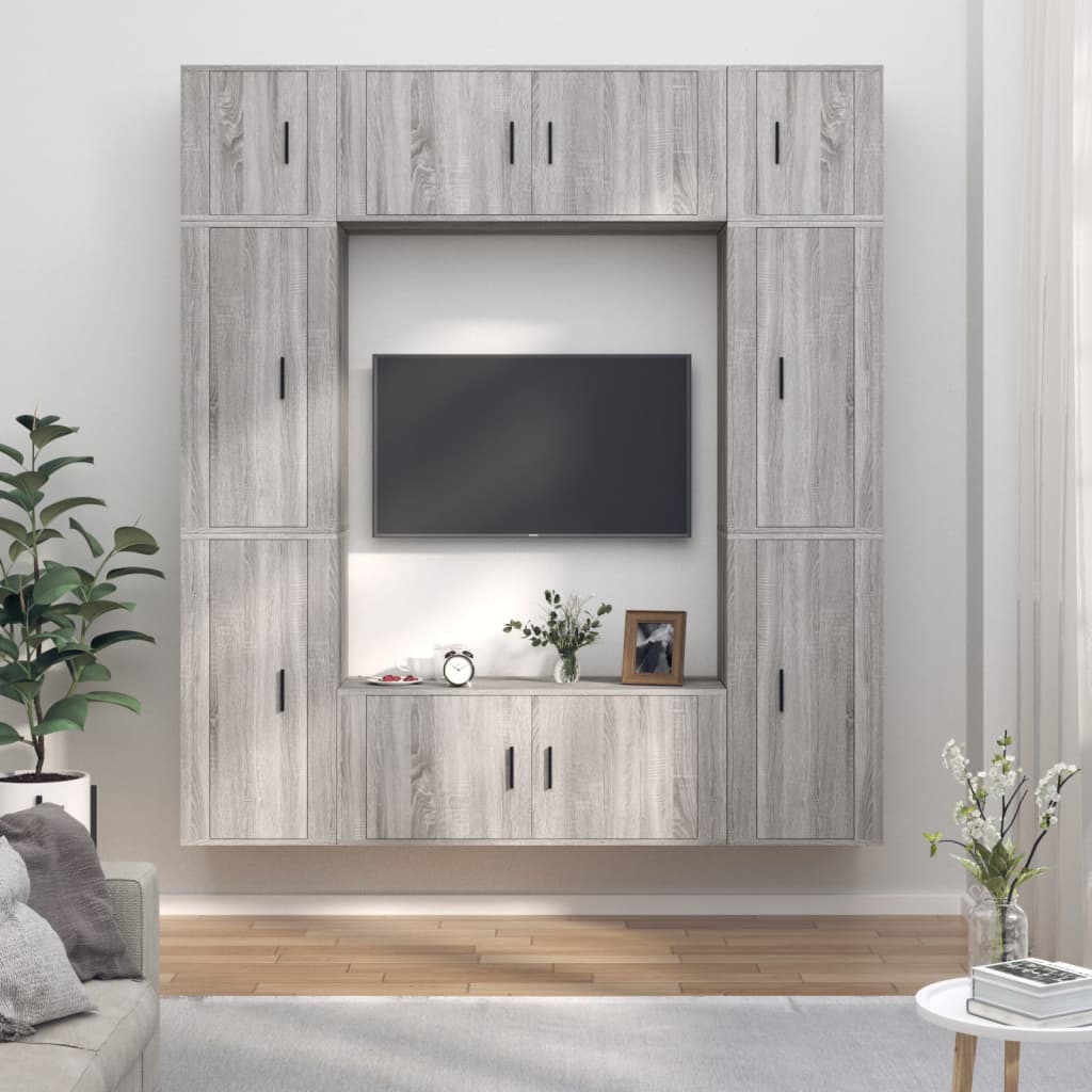 Berkfield 8 Piece TV Cabinet Set Grey Sonoma Engineered Wood