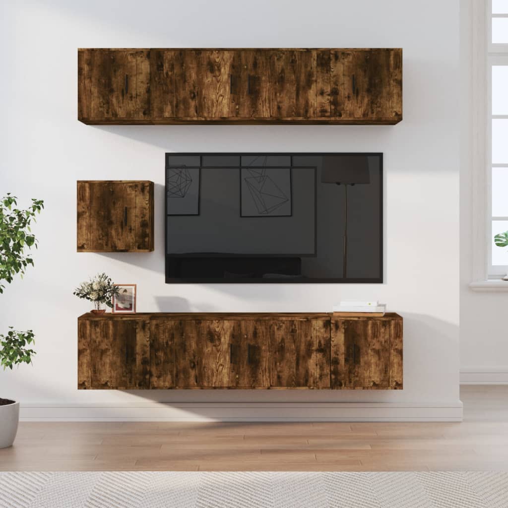 Berkfield 7 Piece TV Cabinet Set Smoked Oak Engineered Wood