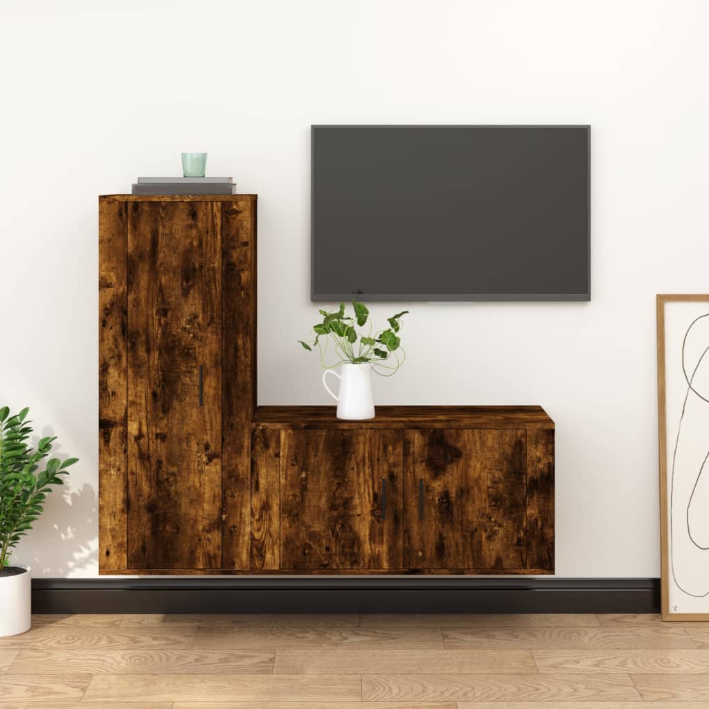 Berkfield 2 Piece TV Cabinet Set Smoked Oak Engineered Wood