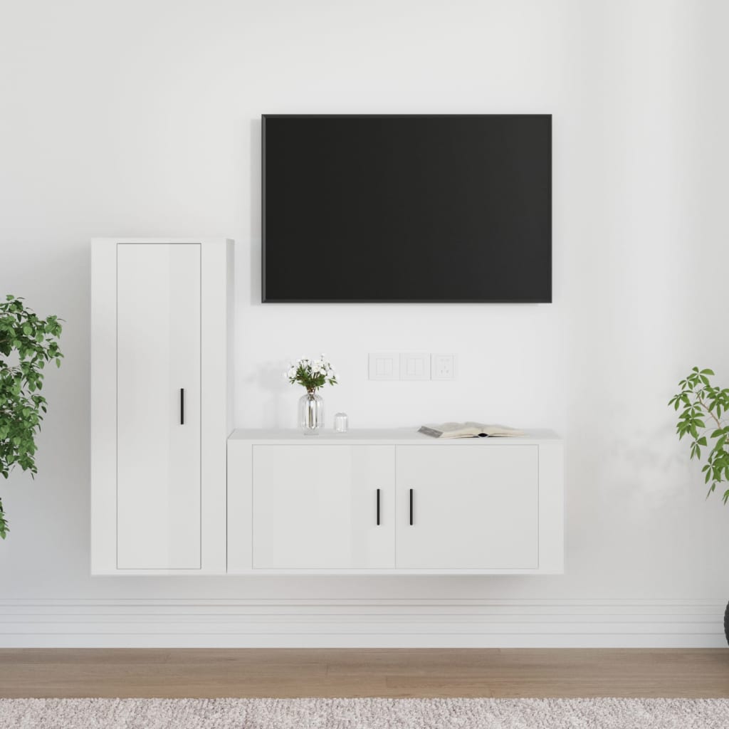 Berkfield 2 Piece TV Cabinet Set High Gloss White Engineered Wood
