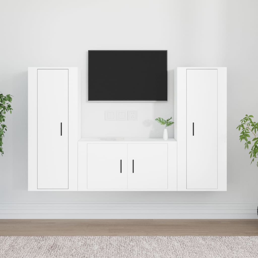Berkfield 3 Piece TV Cabinet Set White Engineered Wood