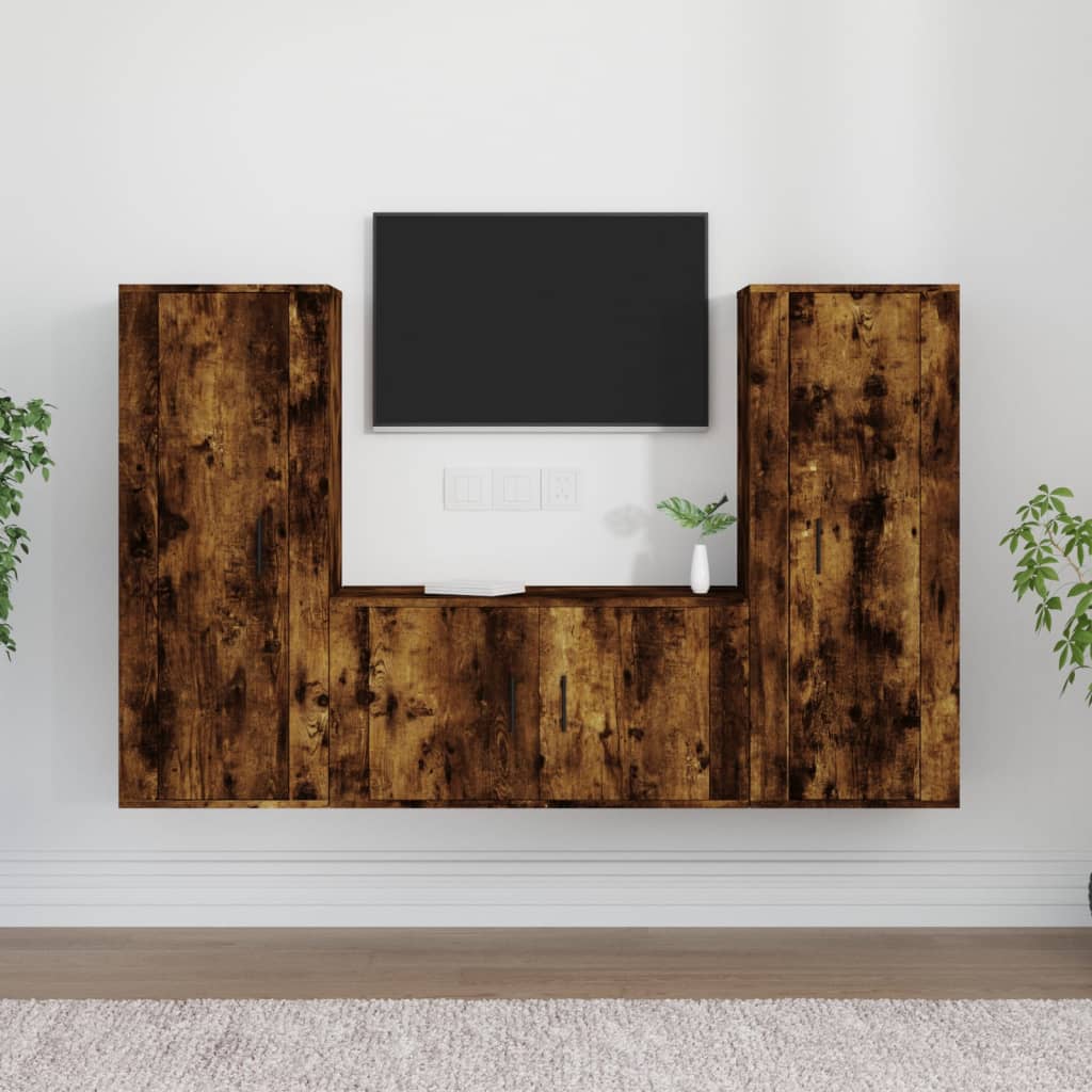 Berkfield 3 Piece TV Cabinet Set Smoked Oak Engineered Wood