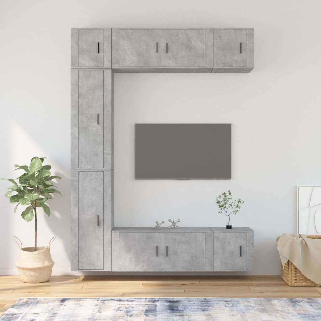 Berkfield 7 Piece TV Cabinet Set Concrete Grey Engineered Wood