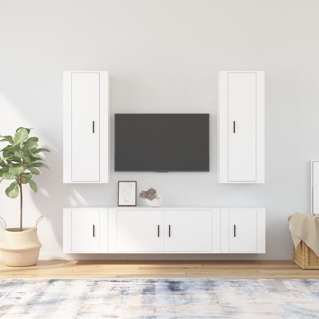 Berkfield 5 Piece TV Cabinet Set White Engineered Wood