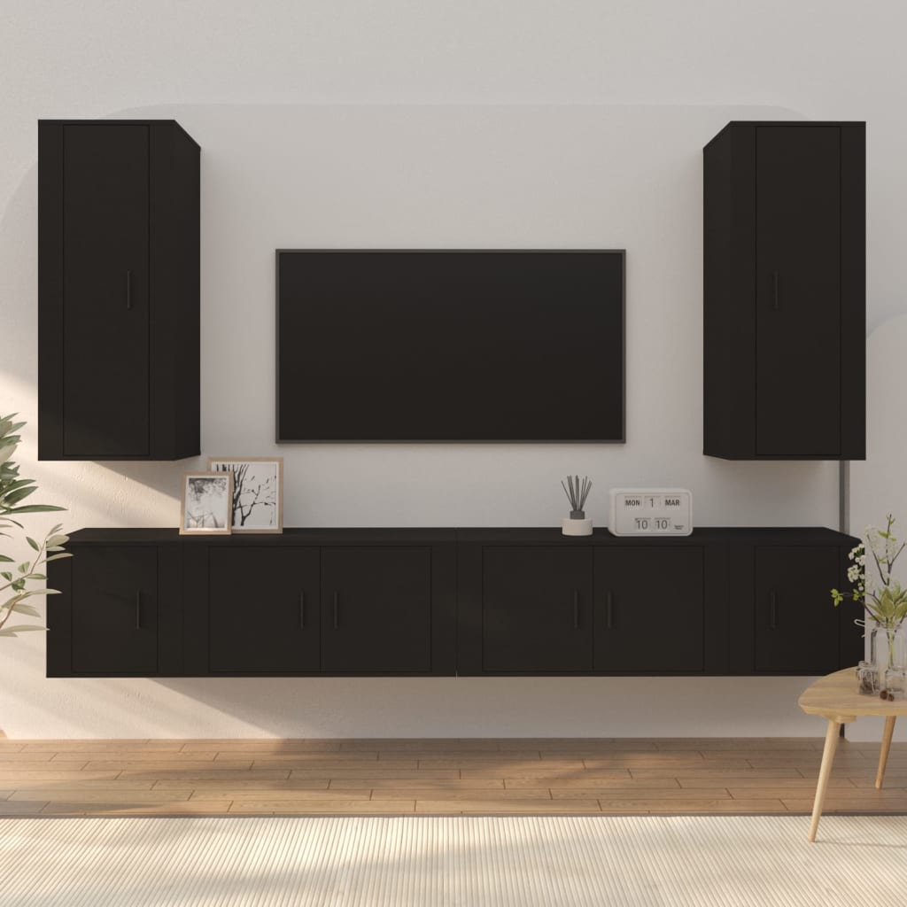 Berkfield 6 Piece TV Cabinet Set Black Engineered Wood