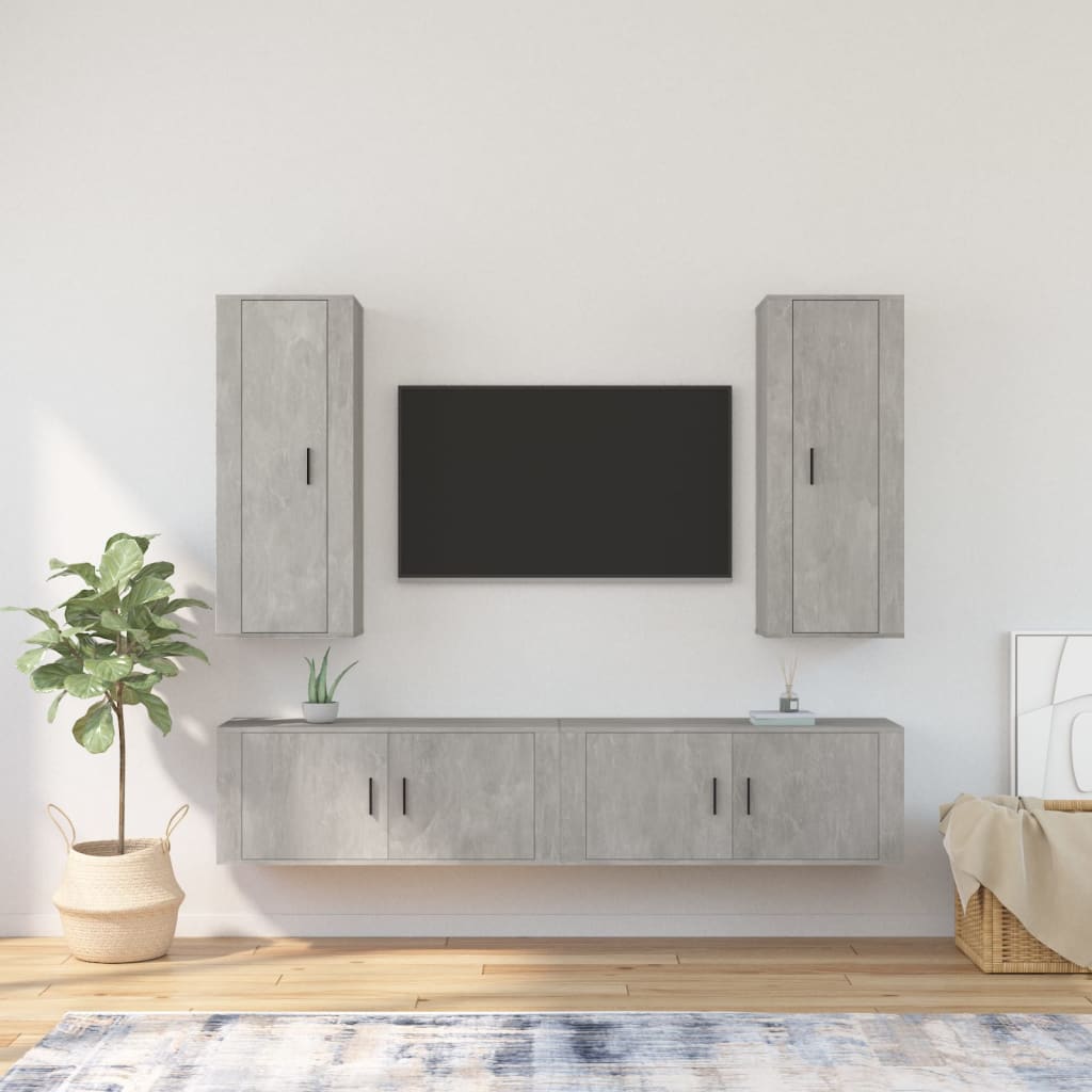 Berkfield 4 Piece TV Cabinet Set Concrete Grey Engineered Wood