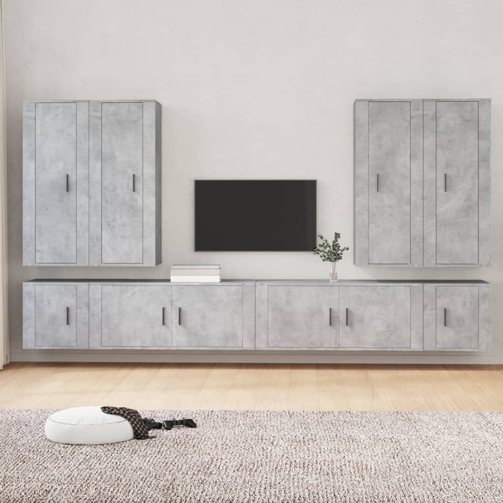 Berkfield 8 Piece TV Cabinet Set Concrete Grey Engineered Wood