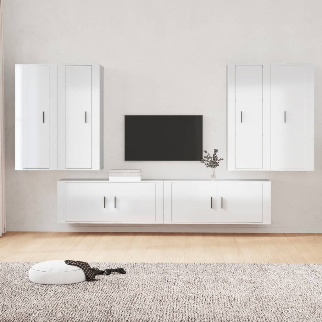 Berkfield 6 Piece TV Cabinet Set High Gloss White Engineered Wood
