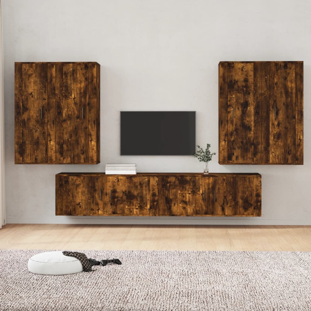 Berkfield 6 Piece TV Cabinet Set Smoked Oak Engineered Wood