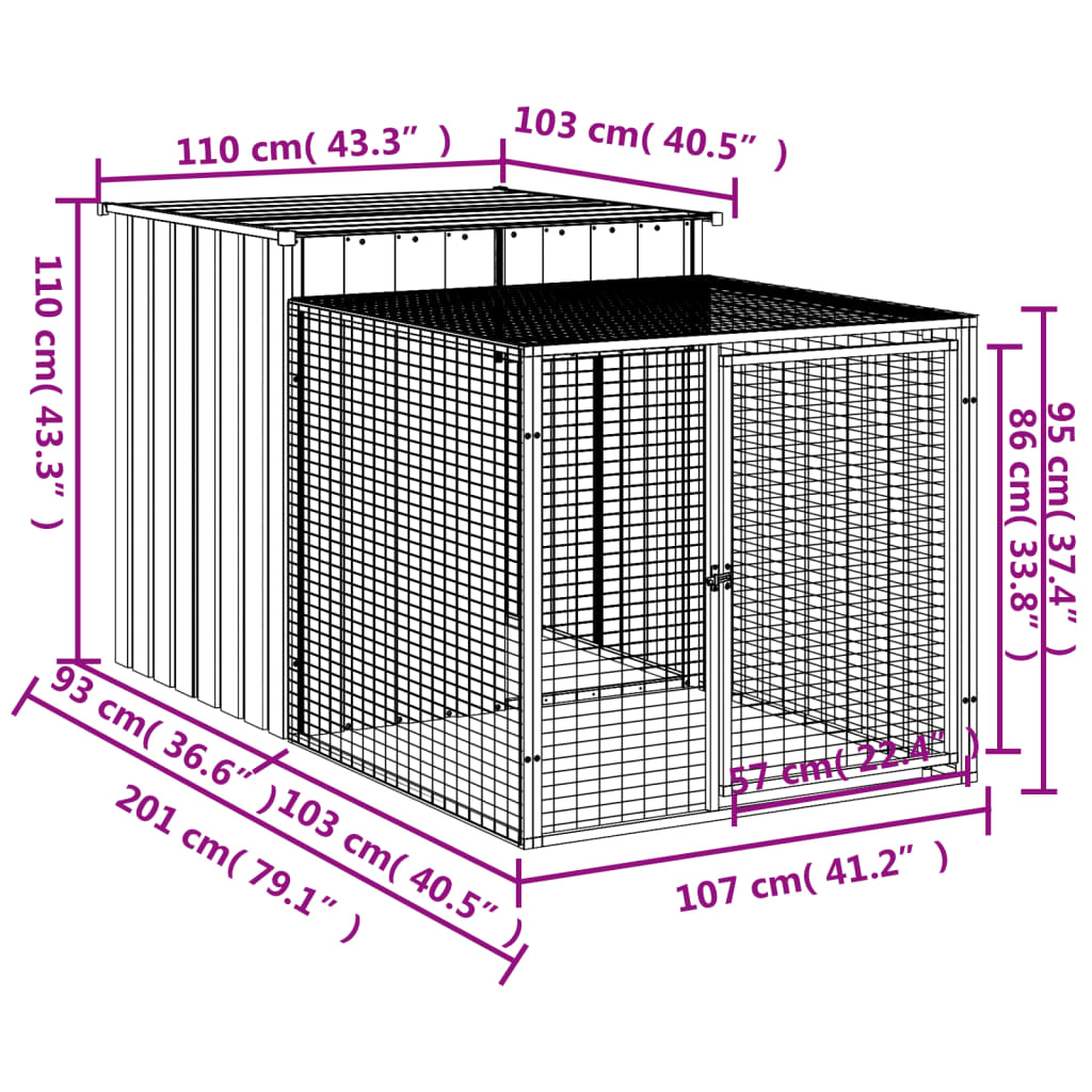 Berkfield Chicken Cage with Run Anthracite 110x201x110 cm Galvanised Steel