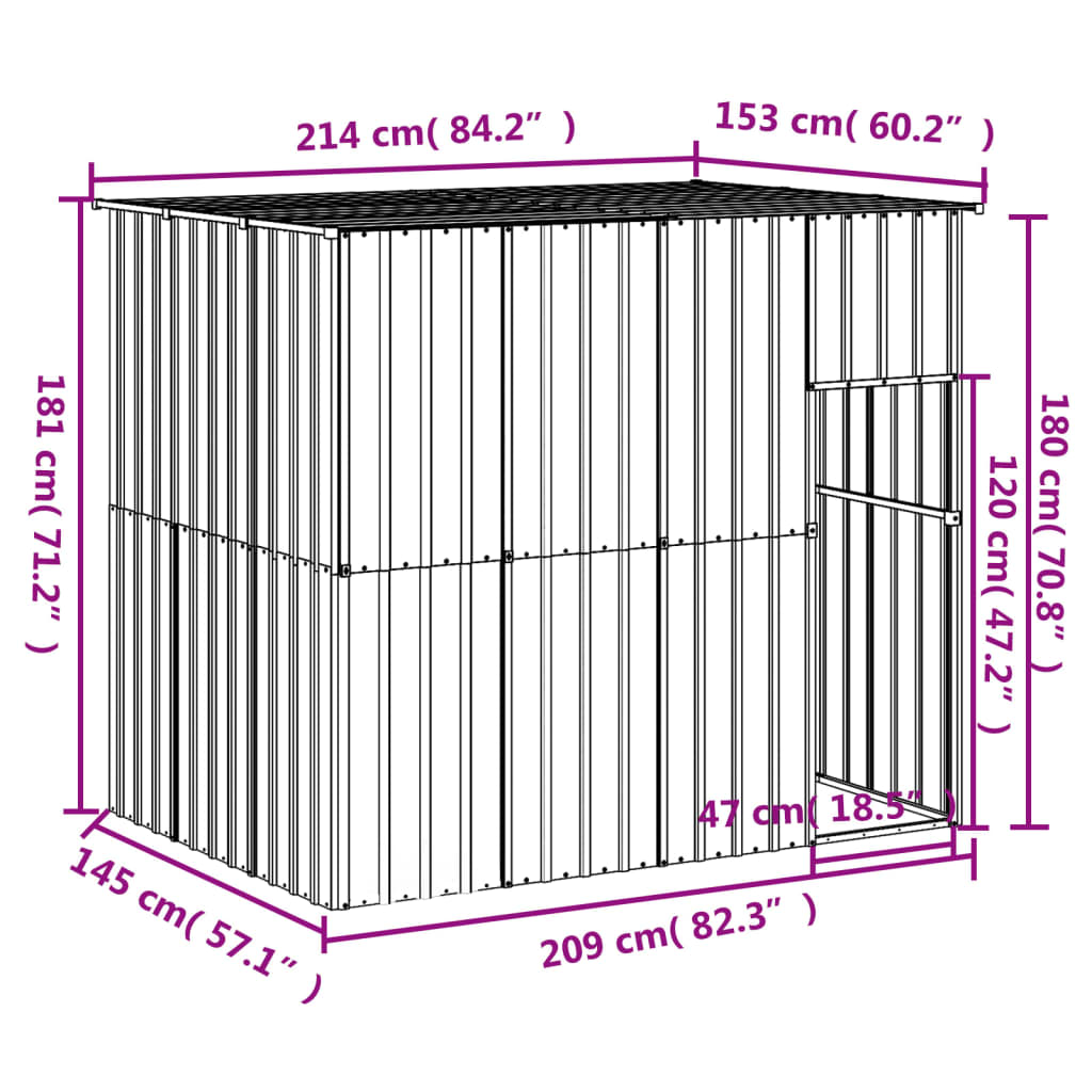 Berkfield Dog House with Roof Anthracite 214x153x181 cm Galvanised Steel