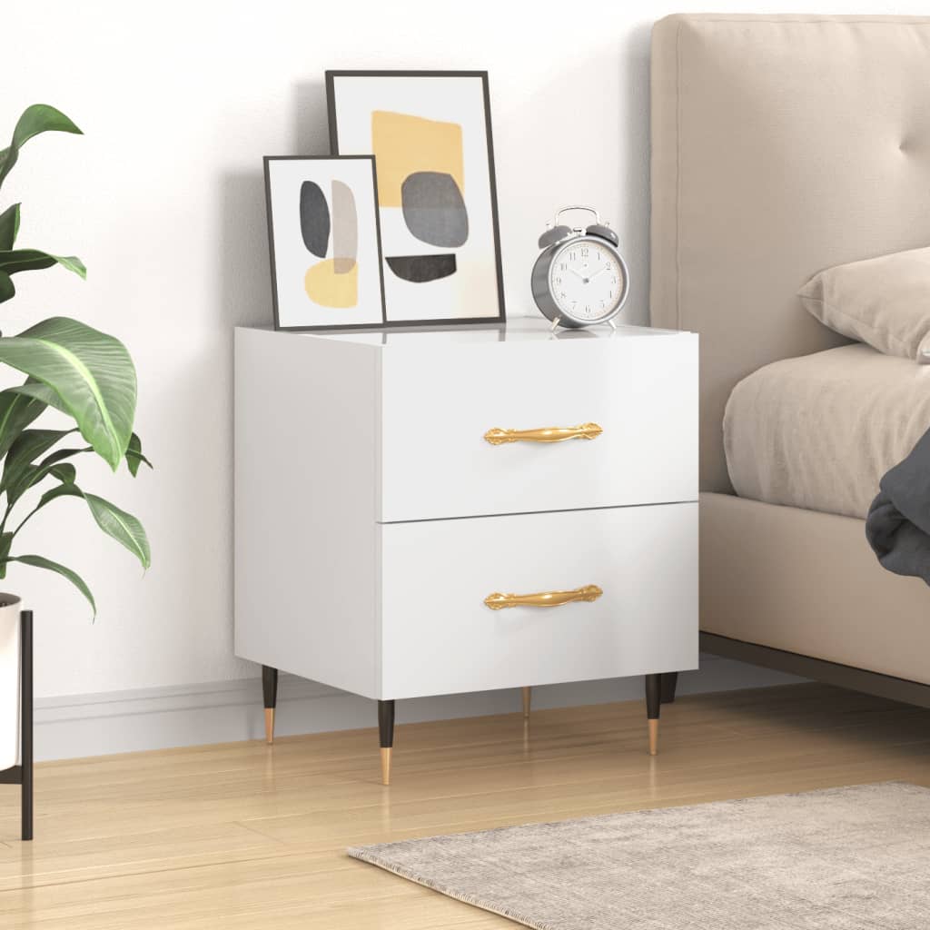 Berkfield Bedside Cabinet High Gloss White 40x35x47.5 cm Engineered Wood