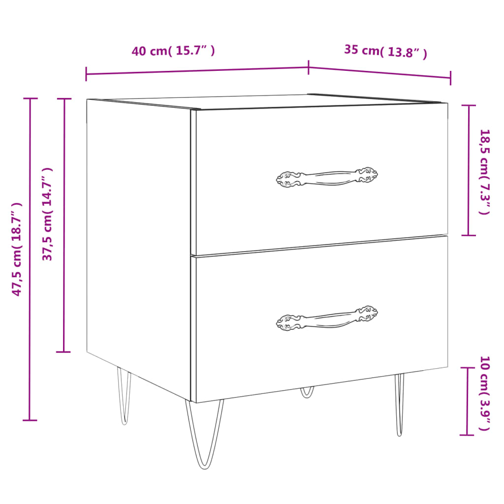 Berkfield Bedside Cabinet Black 40x35x47.5 cm Engineered Wood