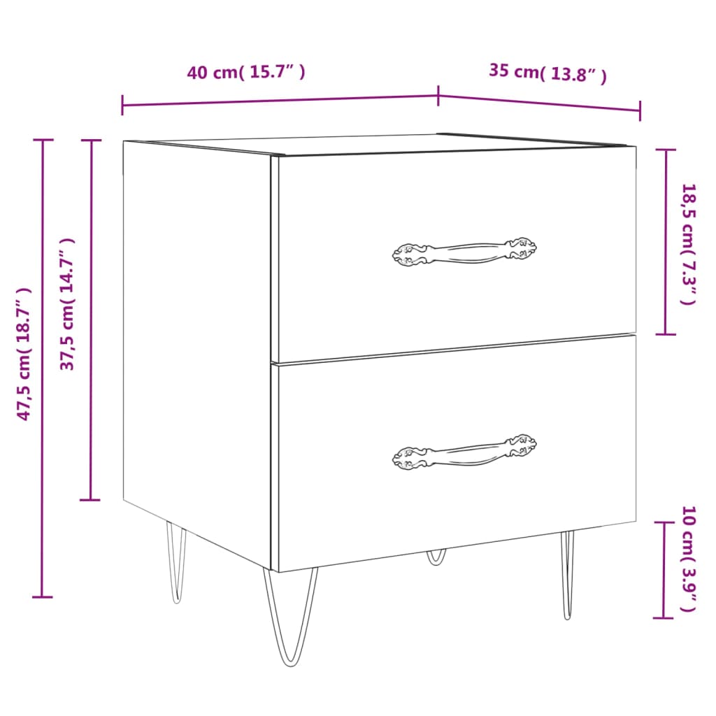 Berkfield Bedside Cabinet High Gloss White 40x35x47.5 cm Engineered Wood