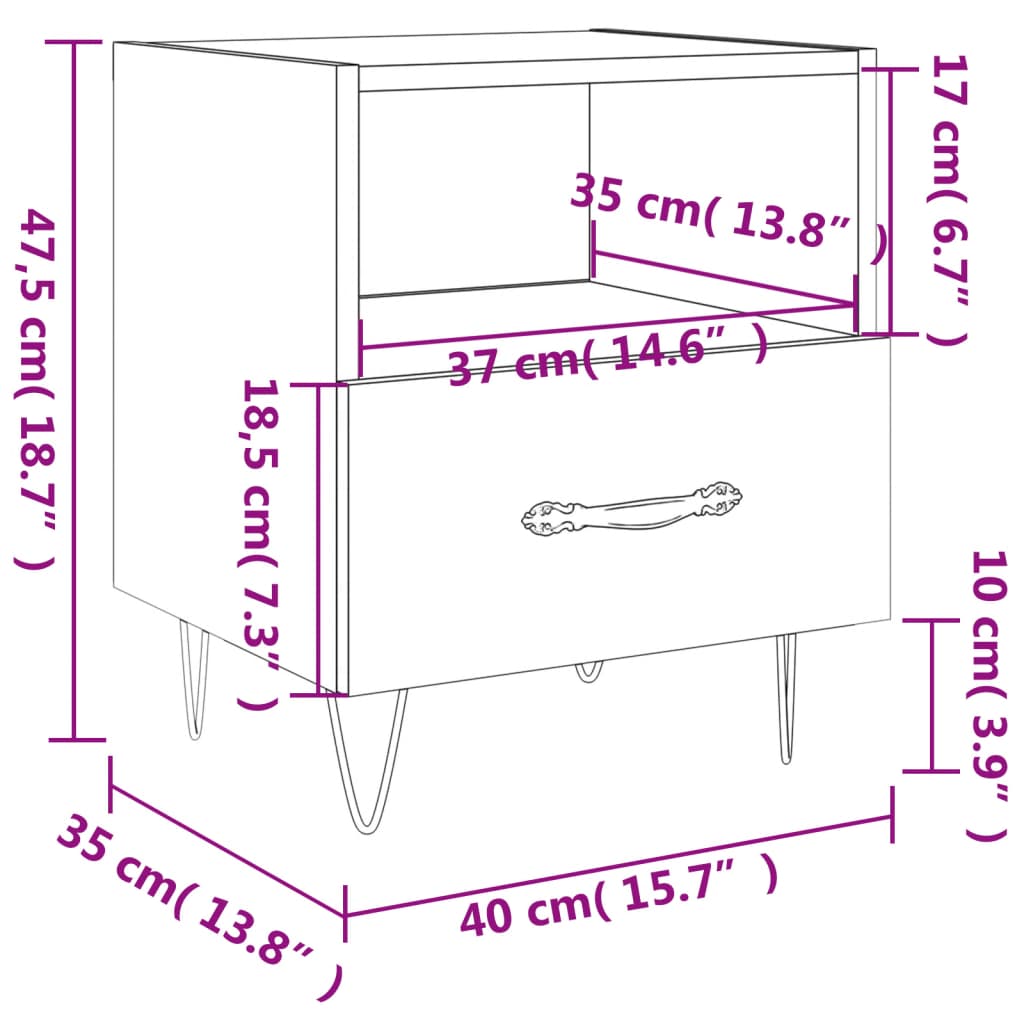 Berkfield Bedside Cabinet White 40x35x47.5 cm Engineered Wood