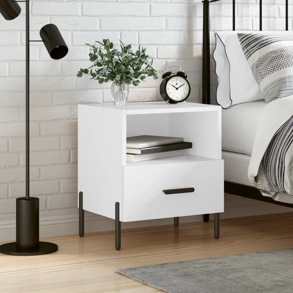 Berkfield Bedside Cabinet High Gloss White 40x35x47.5 cm Engineered Wood