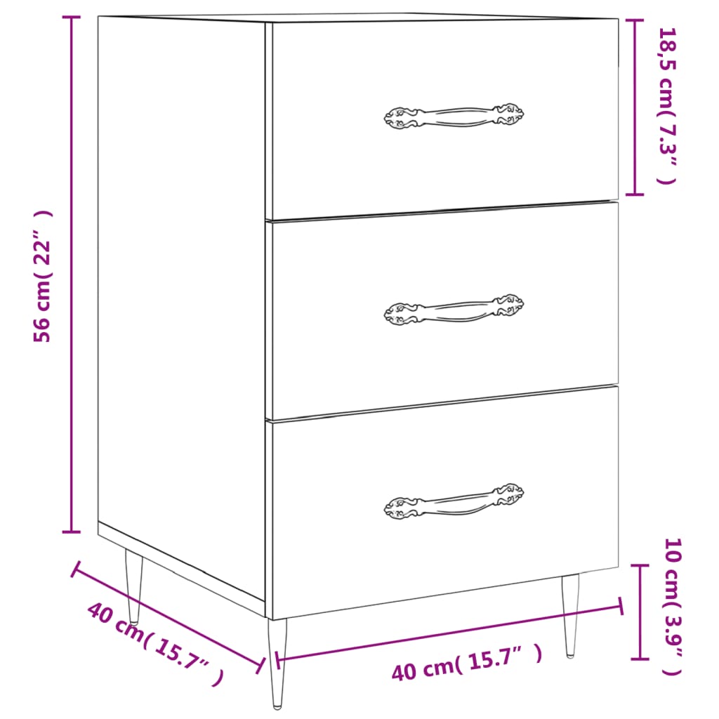 Berkfield Bedside Cabinet Black 40x40x66 cm Engineered Wood