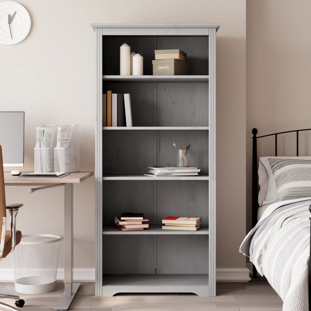 Berkfield Bookcase BODO Grey 80x38x180 cm Solid Wood Pine 5-Tier