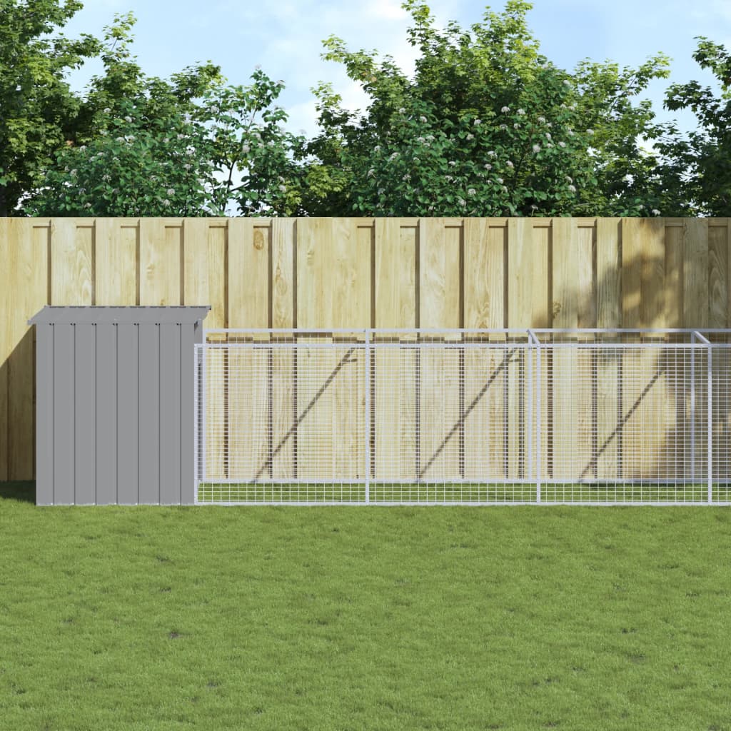 Berkfield Dog House with Run Light Grey 110x813x110 cm Galvanised Steel