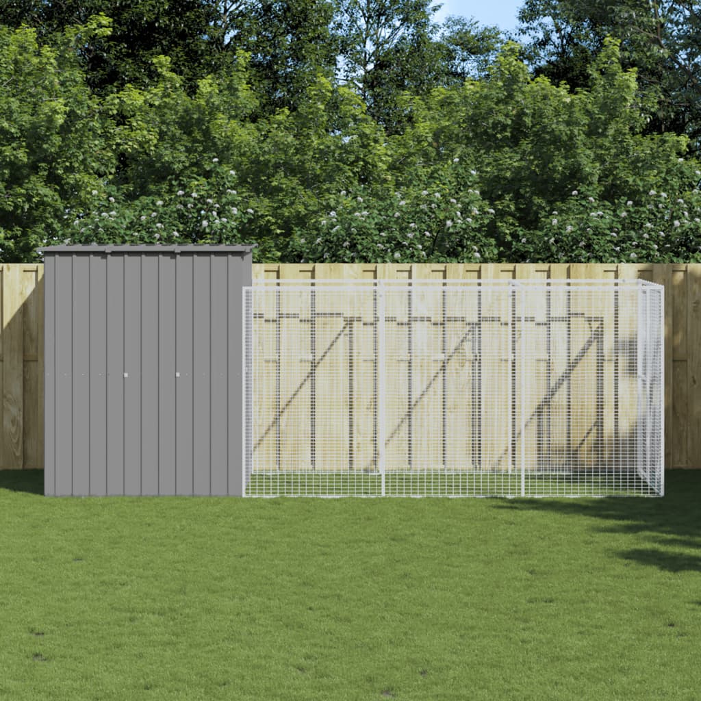Berkfield Dog House with Run Light Grey 165x455x181 cm Galvanised Steel