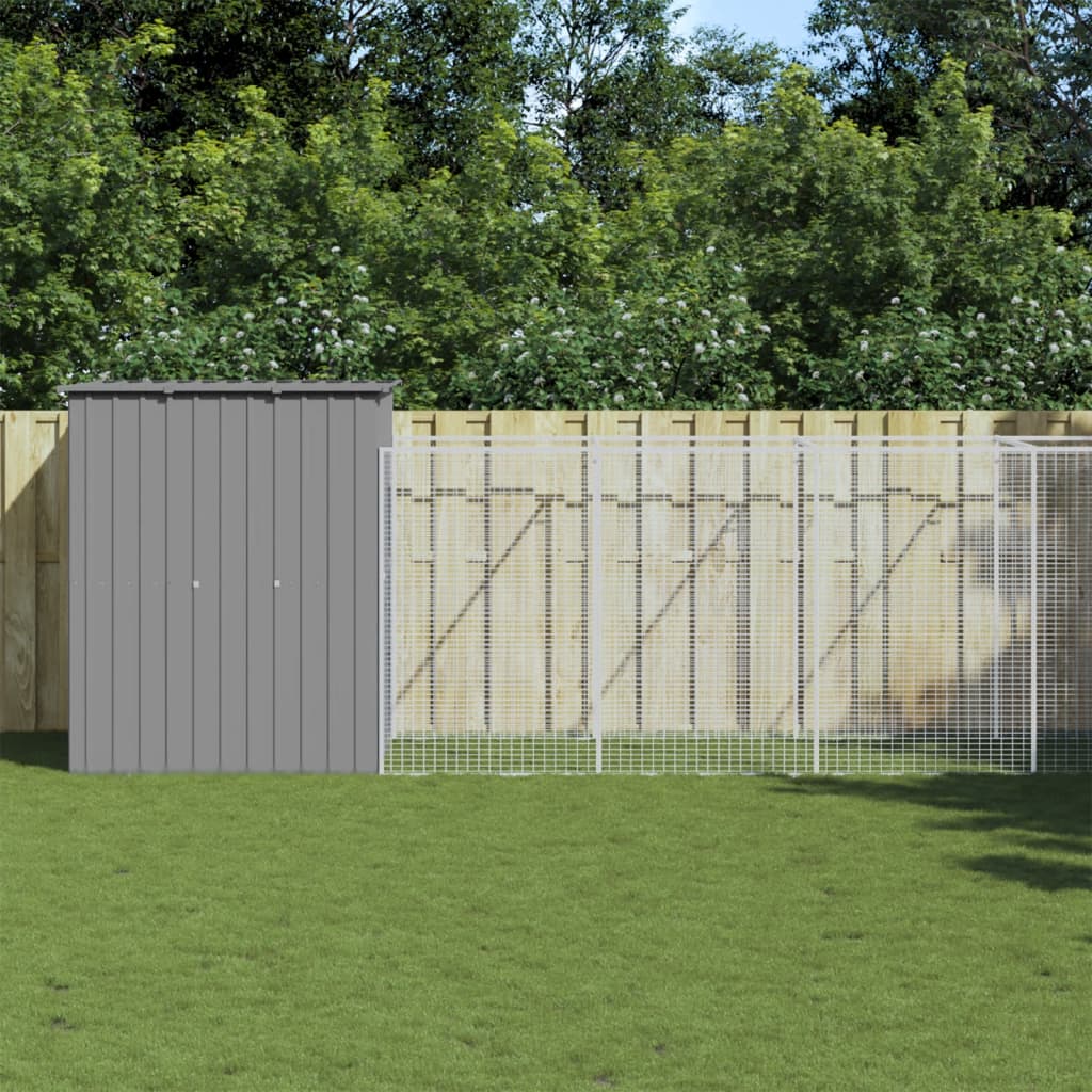 Berkfield Dog House with Run Light Grey 165x659x181 cm Galvanised Steel