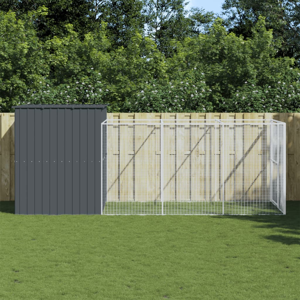 Berkfield Dog House with Run Anthracite 214x457x181 cm Galvanised Steel