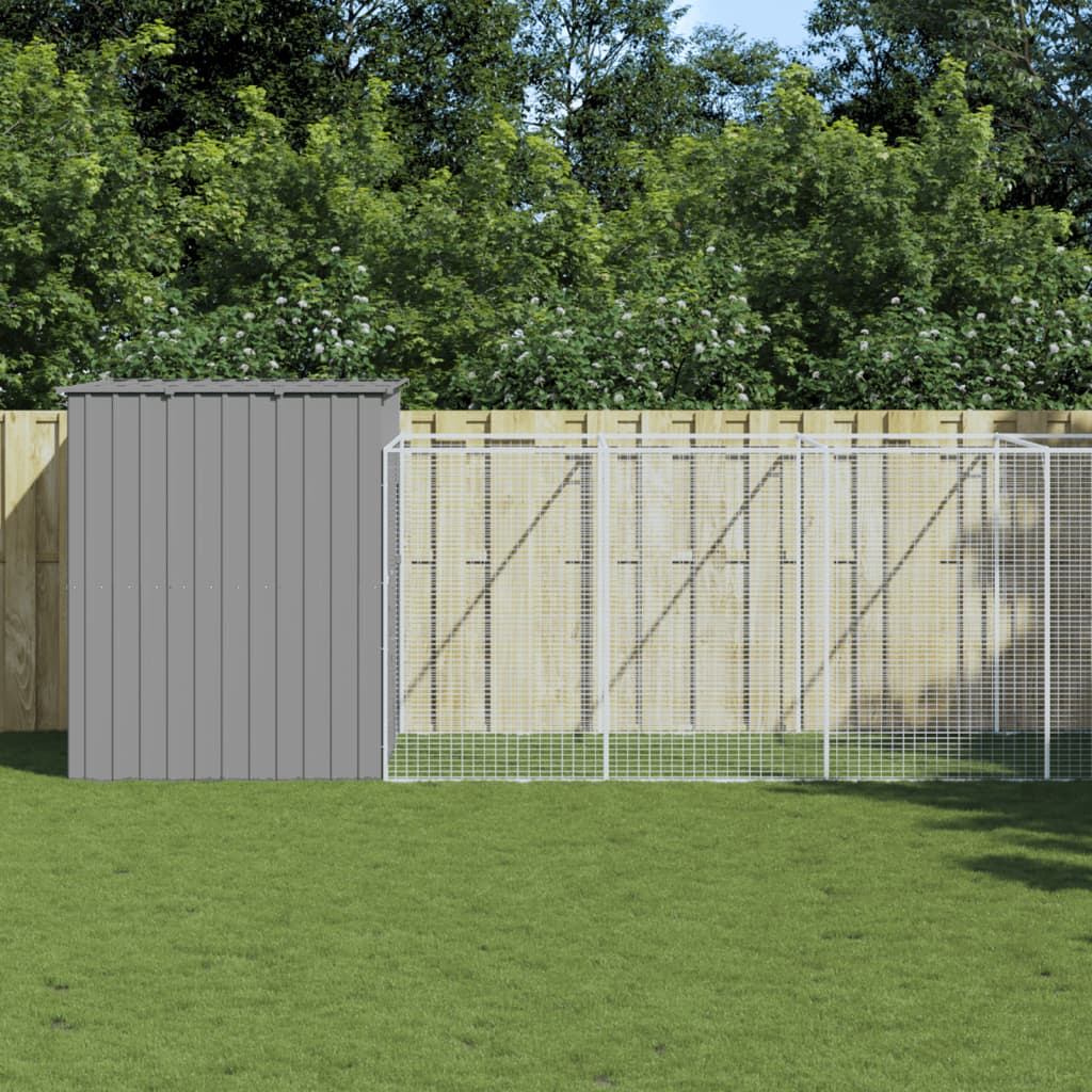 Berkfield Dog House with Run Light Grey 214x661x181 cm Galvanised Steel