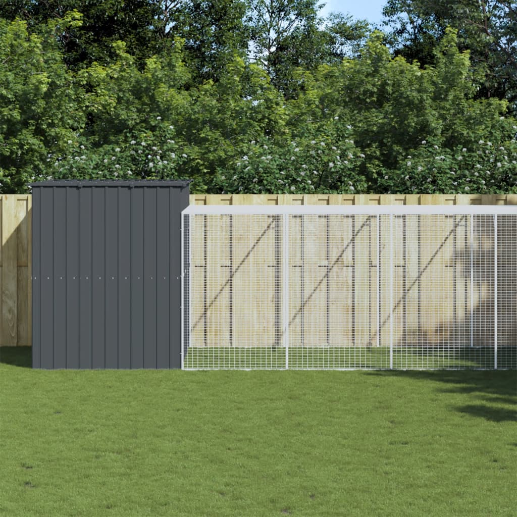 Berkfield Dog House with Run Anthracite 214x661x181 cm Galvanised Steel