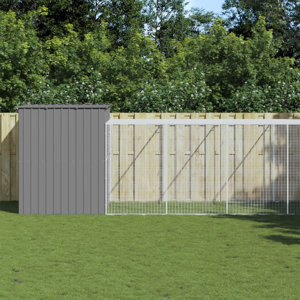Berkfield Dog House with Run Light Grey 214x1069x181 cm Galvanised Steel
