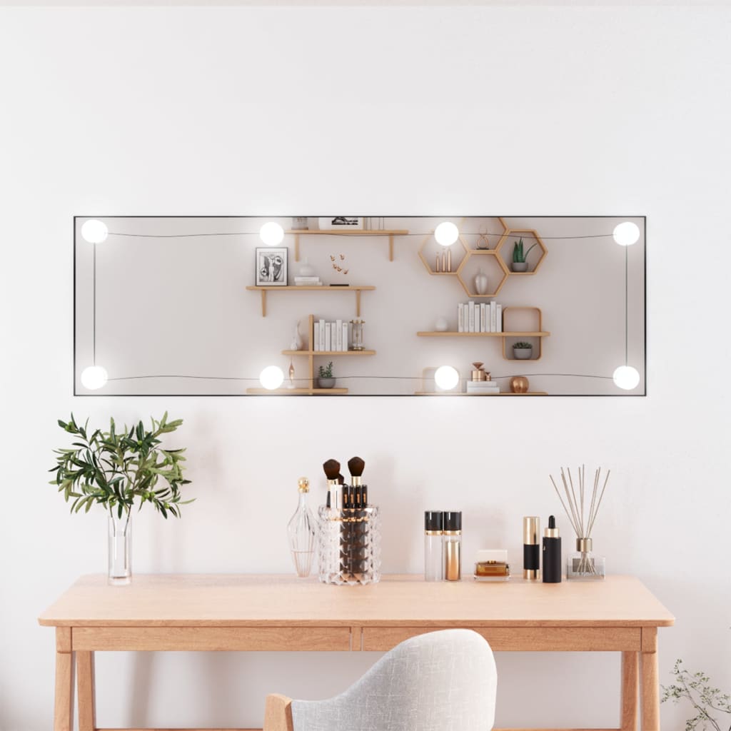 Berkfield Wall Mirror with LED Lights 30x100 cm Glass Rectangle