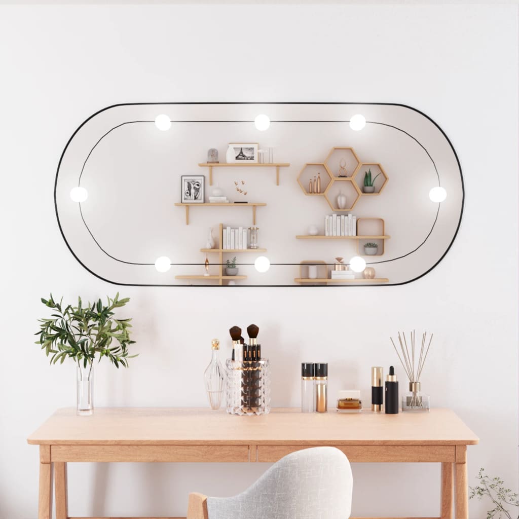 Berkfield Wall Mirror with LED Lights 45x100 cm Glass Oval