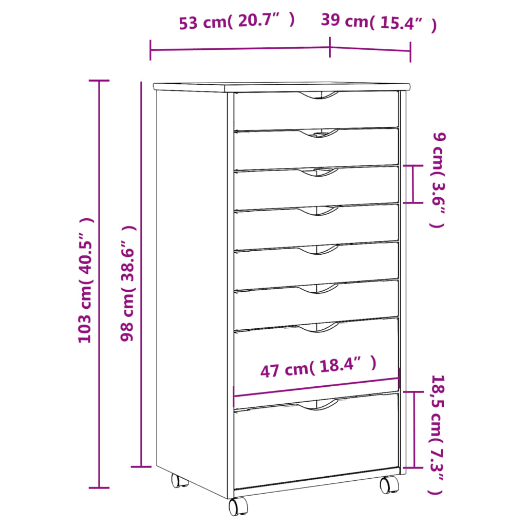 Berkfield Rolling Cabinet with Drawers MOSS Honey Brown Solid Wood Pine