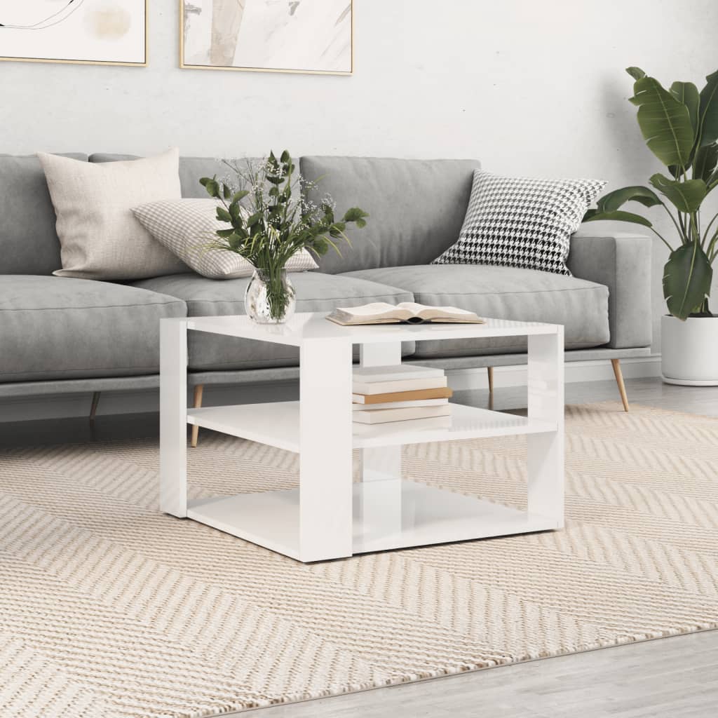 Berkfield Coffee Table High Gloss White 59.5x59.5x40 cm Engineered Wood
