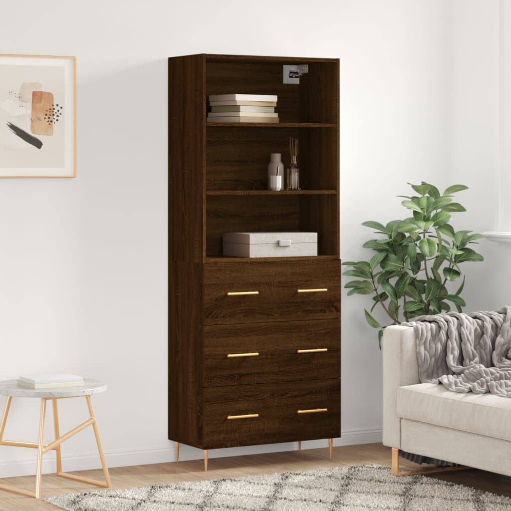 Berkfield Highboard Brown Oak 69.5x34x180 cm Engineered Wood