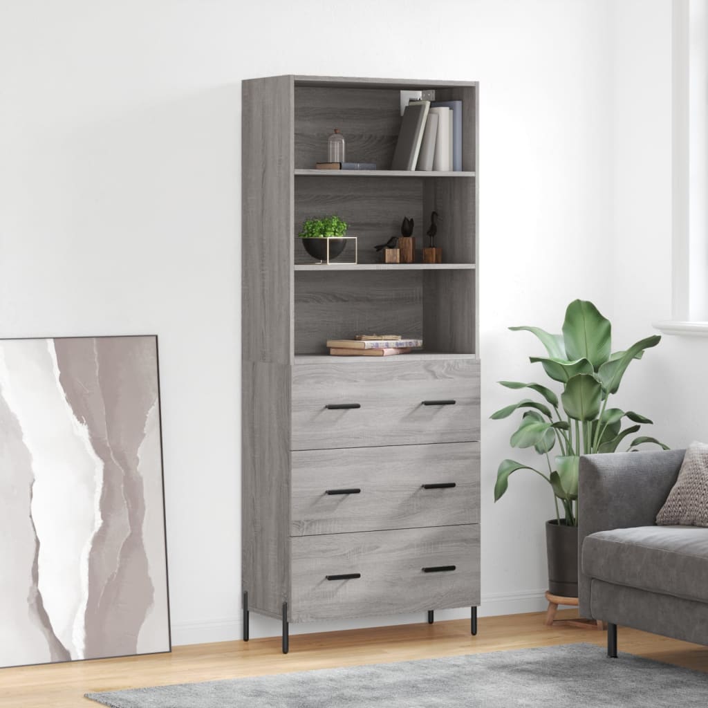 Berkfield Highboard Grey Sonoma 69.5x34x180 cm Engineered Wood