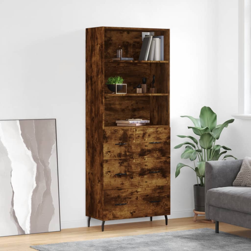 Berkfield Highboard Smoked Oak 69.5x34x180 cm Engineered Wood