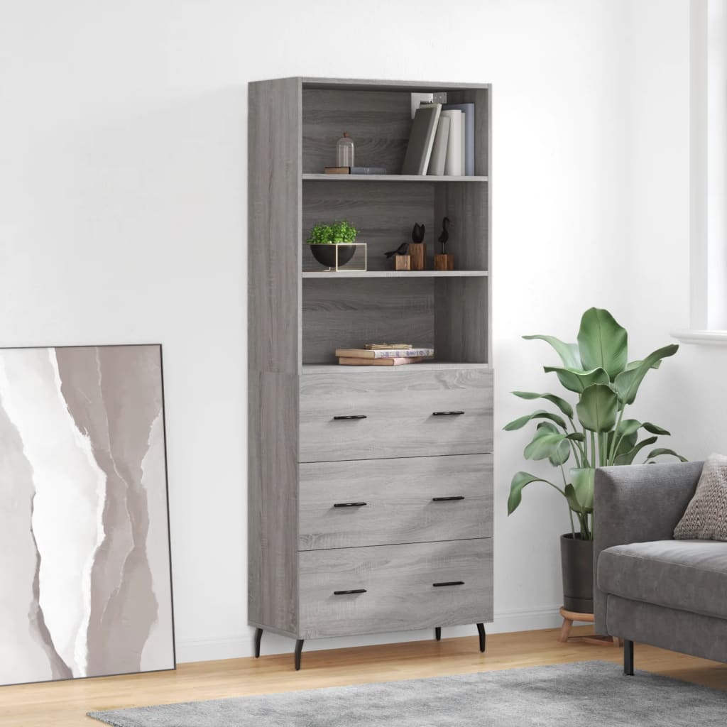 Berkfield Highboard Grey Sonoma 69.5x34x180 cm Engineered Wood