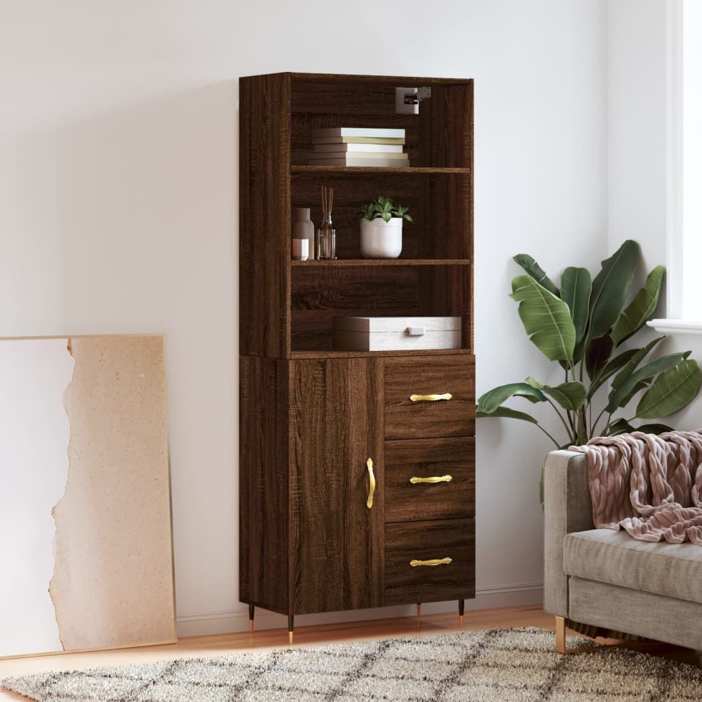 Berkfield Highboard Brown Oak 69.5x34x180 cm Engineered Wood