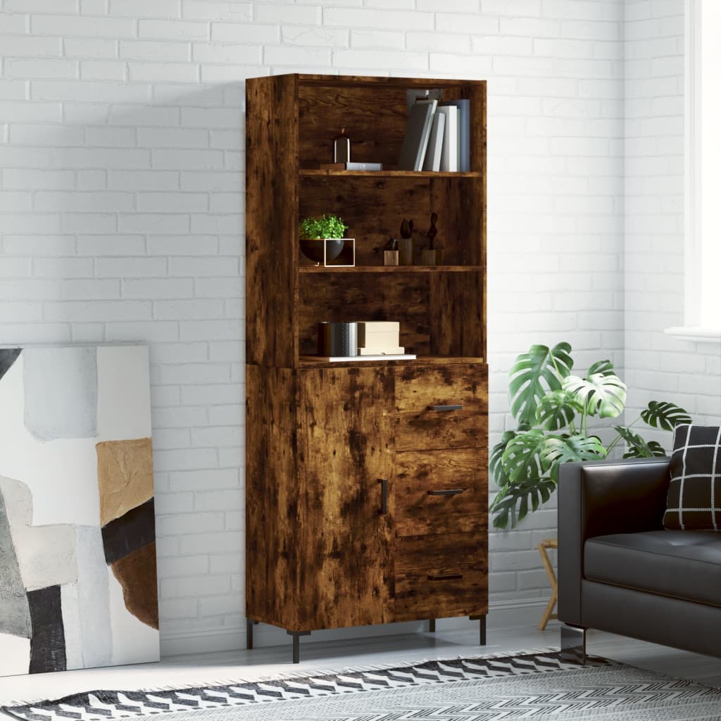 Berkfield Highboard Smoked Oak 69.5x34x180 cm Engineered Wood