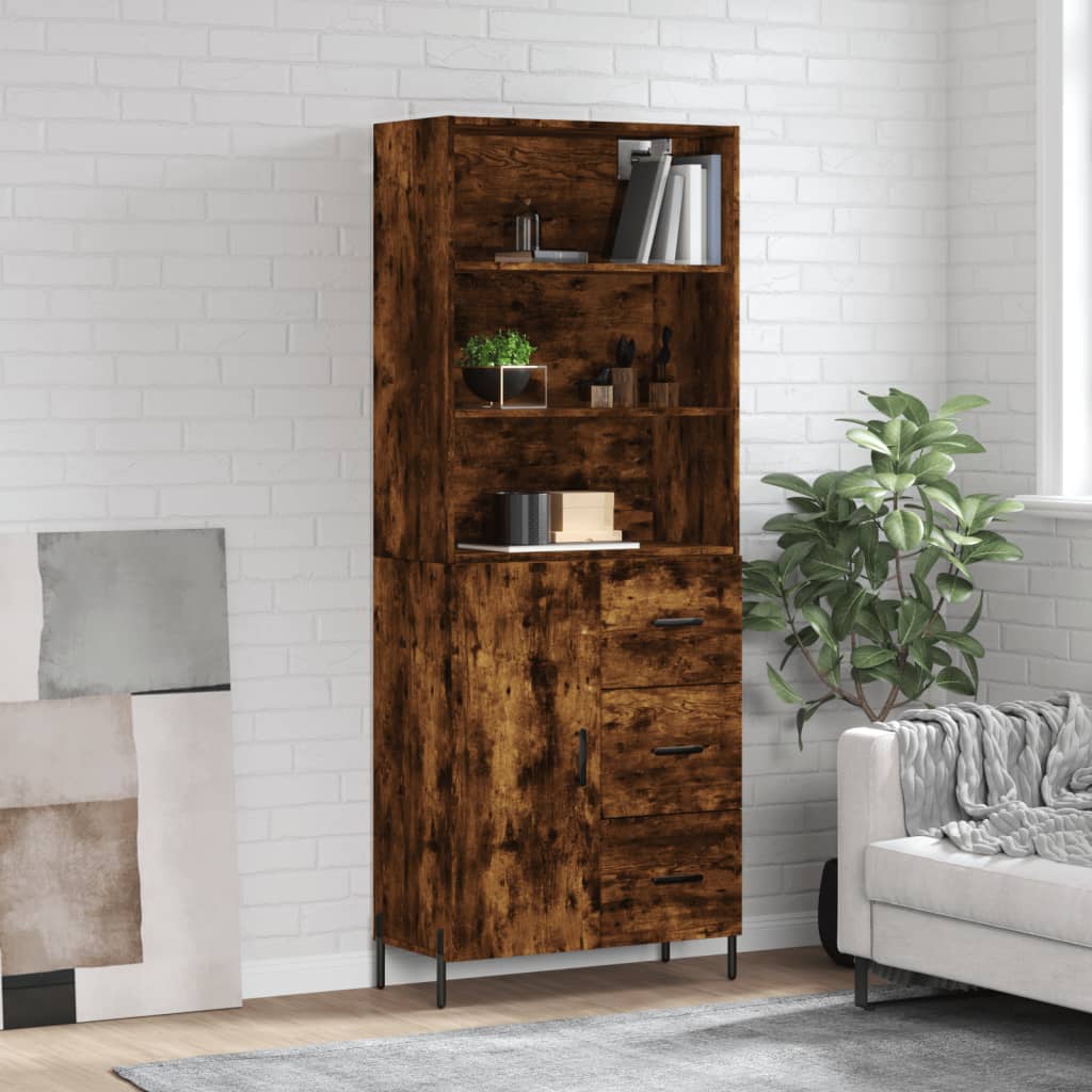 Berkfield Highboard Smoked Oak 69.5x34x180 cm Engineered Wood