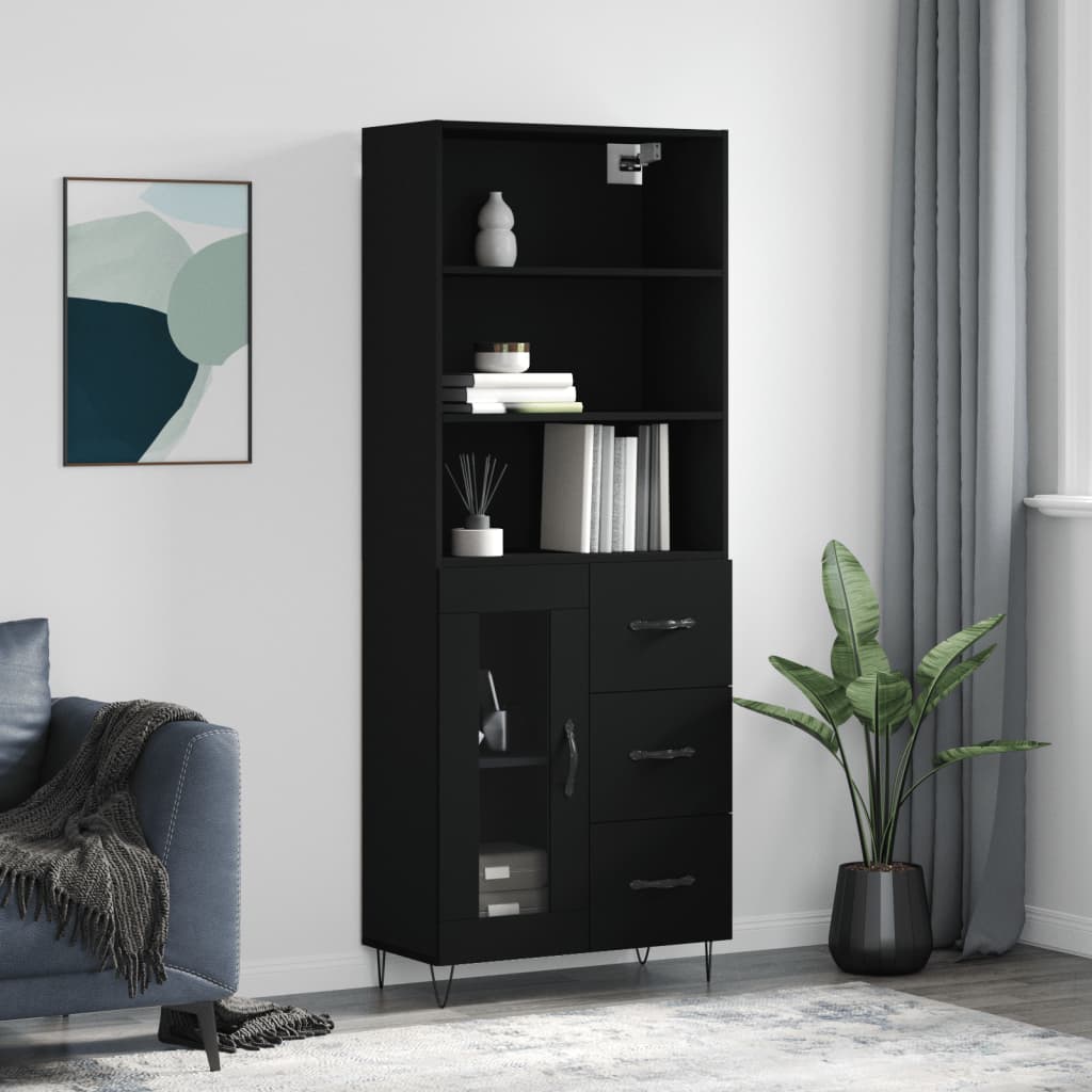 Berkfield Highboard Black 69.5x34x180 cm Engineered Wood