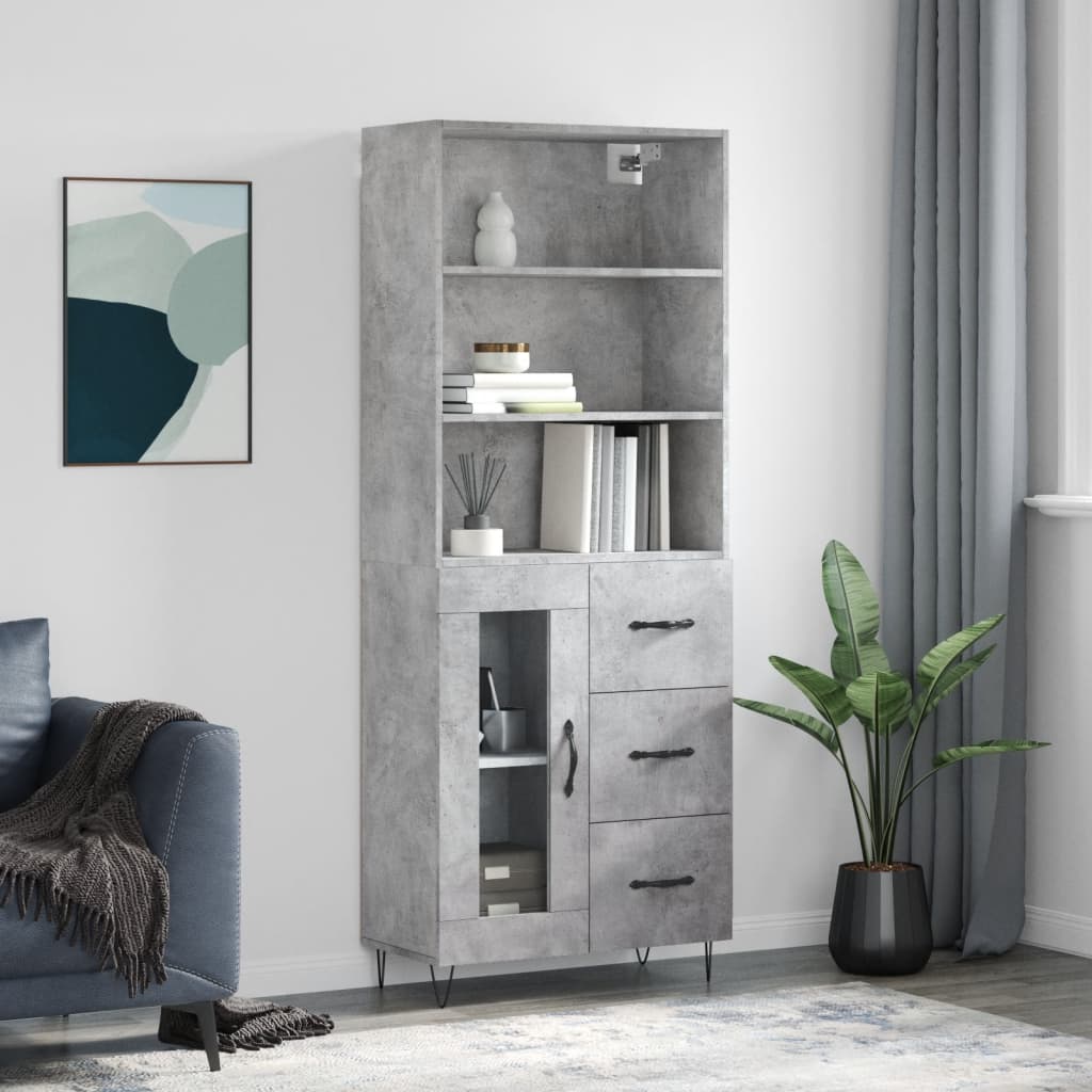 Berkfield Highboard Concrete Grey 69.5x34x180 cm Engineered Wood