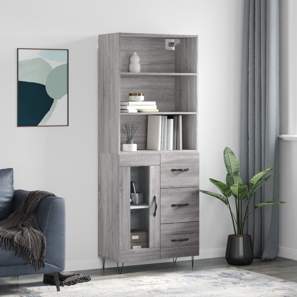Berkfield Highboard Grey Sonoma 69.5x34x180 cm Engineered Wood